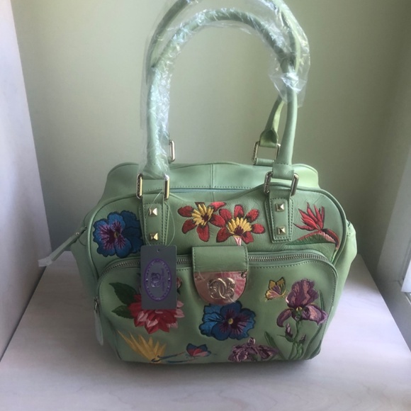 Collectors’ Item New Sharif Celadon Green Genuine Leather Embroidered Floral Bag - Picture 3 of 13